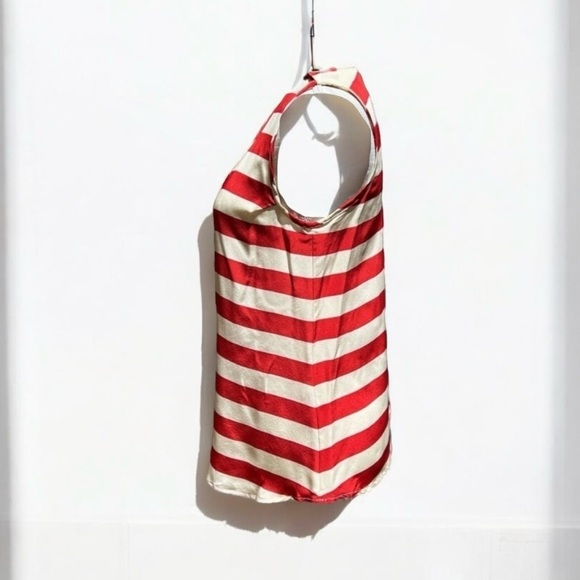 🌻Karina Grimaldi Red & Off-White Stripe 100% Silk Tank Blouse w Epaulets Size S - Picture 4 of 7